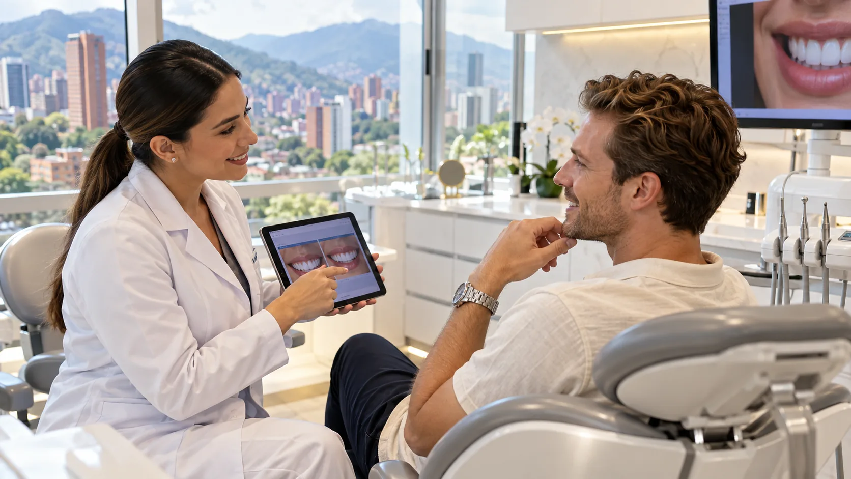 Cosmetic dental consultation overlooking Medellín